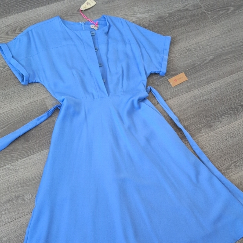 Daniel Cremieux Blue Wrap Tie Front Midi Dress